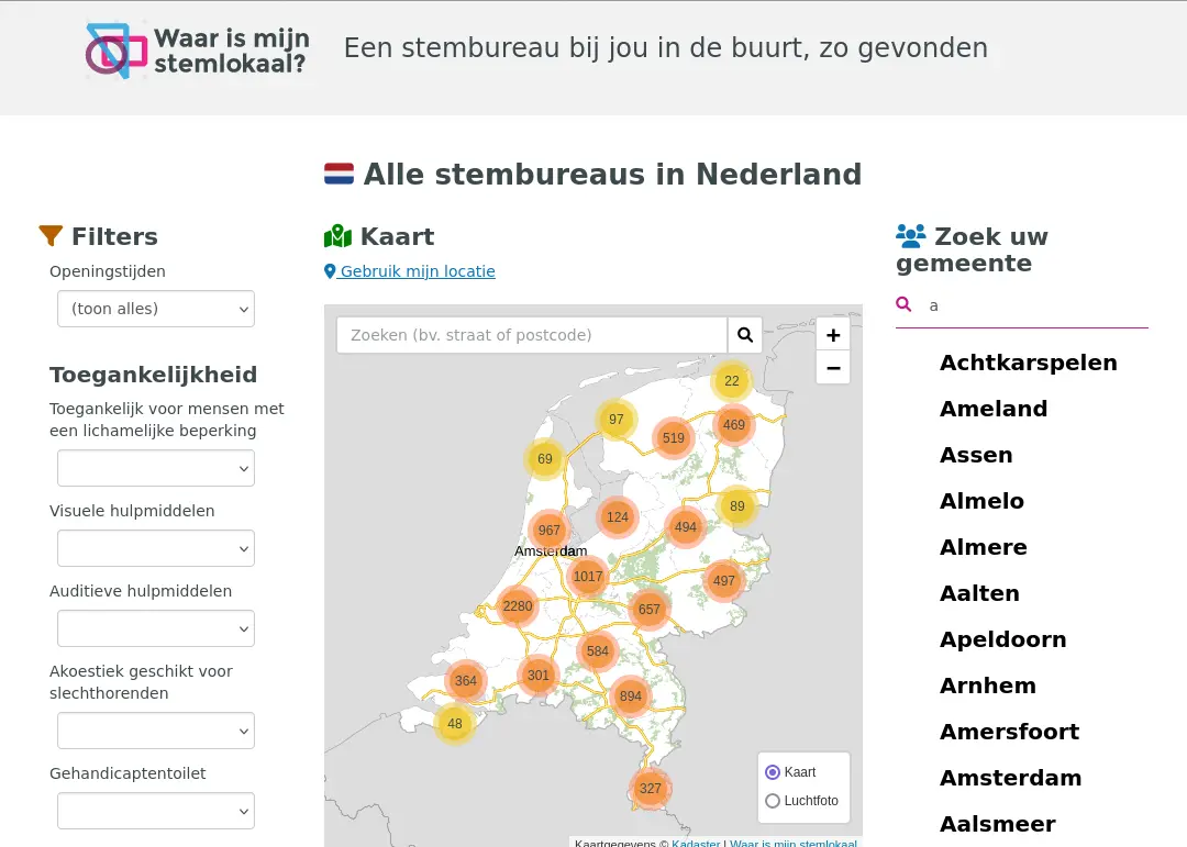 Screenshot van WaarIsMijnStemlokaal.nl